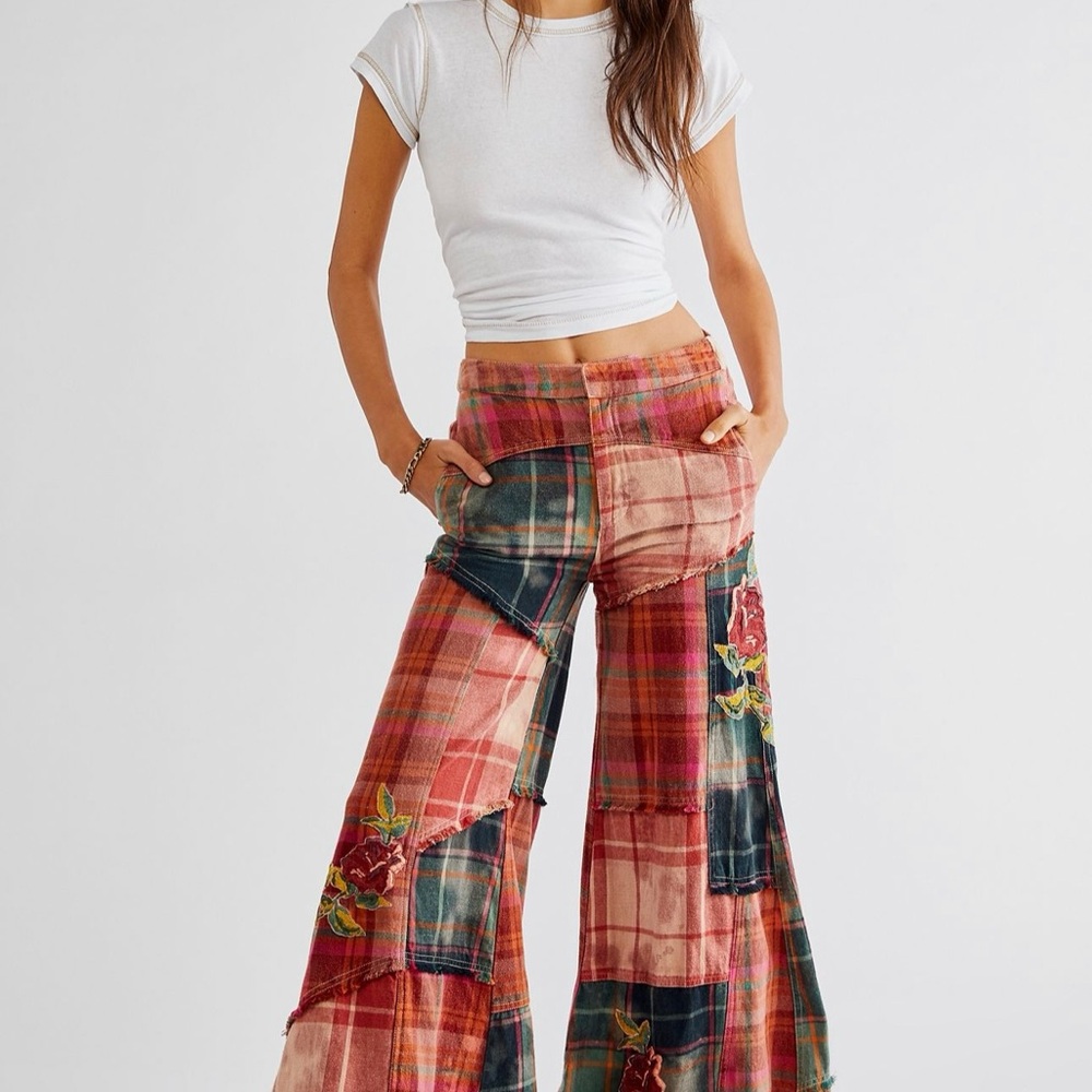 Free People Boho Patchwork Wide-Leg Pants